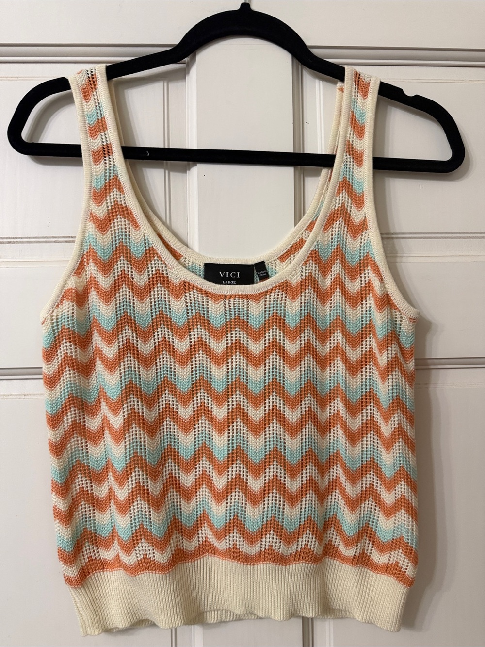 VICI Chevron Knit Tank in Cream, Orange & Light Blue
